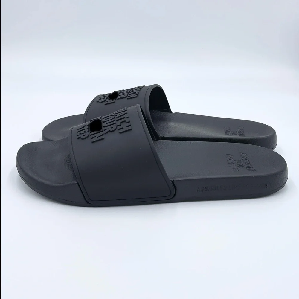 Linda Finegold Alf - Watch Your F’n Step Mens Black Slip On Slides Sandal Sz 8 - Picture 5 of 11